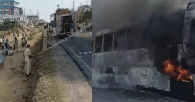 शॉर्ट-सर्किट से बस में लगी आग:मरम्मत के बाद वर्कशॉप से निकली थी गाड़ी