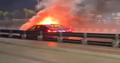 पटना- मरीन ड्राइव पर BMW कार में लगी आग:45 मिनट में कार पूरी तरह से जलकर खाक