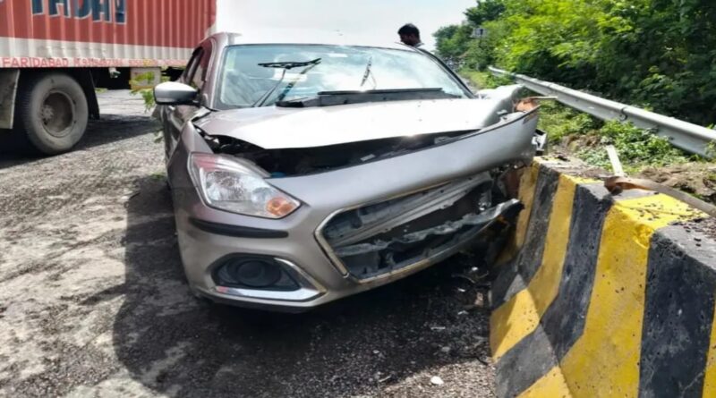 NH-27 पर अज्ञात वाहन ने कार में मारी टक्कर, एयरबैग खुलने से बची जान