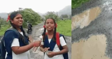 छात्राओं ने रिपोर्टर बनकर दिखाई बदहाल सड़क:छाते को माइक बनाकर बोली- सड़क और गड्ढों का पता नहीं चलता