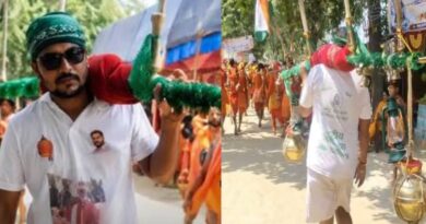 कांवर पर लालटेन,आरजेडी का झंडा और तिरंगा, कांवरिया बना चर्चा का विषय